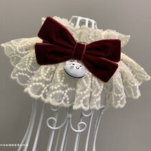 【当天发货】猫咪口水巾猫咪围脖宠物饰品项圈蝴蝶结领结口水巾狗狗围嘴猫饰品 酒红 有铃铛 L-小型【适合12-18斤】