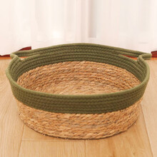 疯狂的小狗 猫窝藤编夏季编织凉窝四季通用半封闭式房子别墅猫咪床屋宠物用品 拼色蒲草窝【单个蒲草窝】 S(8斤内-底部直径29cm，高13cm)