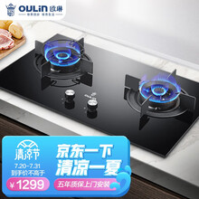 欧琳(OULIN)双灶燃气灶家用5KW大火力燃气灶钢化玻璃嵌入式双灶JZT-S5B