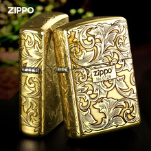 之宝zippo打火机 zp纯铜五面精雕大唐草 富贵唐草纹 zoop美国芝宝限量收藏 送男友礼物 常规版金色大唐草（三件套套装）