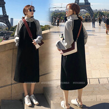 妍芬拉 孕妇装哺乳衣外出产后喂奶哺乳期衣服2021秋装新款潮妈喂奶长袖卫衣秋冬过膝中长款连衣裙辣妈款 黑色【两侧拉链喂奶】 L