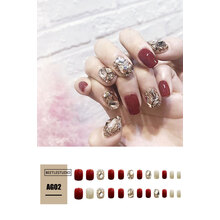 美甲贴片可拆卸假指甲长款新娘学生成品指甲贴片甲片美甲可穿戴式网红美甲持久假指甲反复指甲壳贴 AG02手模色为主