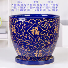 大花盆花盆陶瓷特大号25厘米带托盘花盆家居办公个性创意种树盆HKML 浅绿色 004兰金福单个 特大