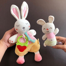 安抚巾婴儿可入口 啃咬 可入口婴儿安抚巾婴幼儿3-1岁宝宝睡眠神器啃咬抓握毛绒玩偶玩具 公仔+摇铃兔子