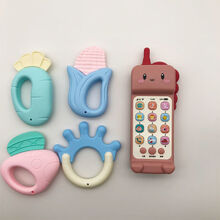 南啵丸  恐龙可咬牙胶儿童手机电话音乐玩具早教故事机3婴儿一岁宝宝8 恐龙手机 【公主粉】+牙胶四件套 【没有电池】