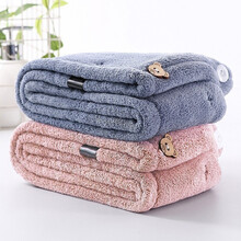 卡伴干发帽女（2条装）加厚双层超强吸水干发帽干发巾包头巾速干柔软舒适可调节大人儿童通用干发帽毛巾A类 藕粉+蓝色（2条装）