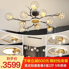 泉美24K美学灯 北欧轻奢led客厅吊灯简约现代创意卧室餐厅三室两厅灯具套餐灯饰全屋套装组合f10 套餐14：三室两厅 无极遥控【包安装】语音控制