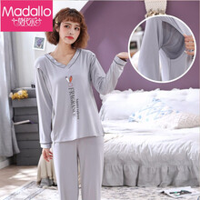 莫代尔月子服哺乳衣夏季薄款产后喂奶孕妇睡衣女春秋产妇出院服夏天套装 YLY8023灰色 女L码建议100-115斤