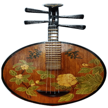 曲漾 乐器月琴彩绘仿古中式家居玄关背景墙装饰客厅摆件复古富贵牡丹 酒红色