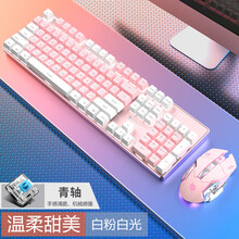 森松尼（sunsonny）机械键盘鼠标套装游戏发光电竞有线双色笔记本台式外设可编程宏自定外接104键 J9pro白粉混色白光【青轴】+机械蛇粉色