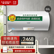 AO史密斯 电热水器60升 家用 遥控 双棒分离加热 速热 储水式电热  60T1 一级能效 经典美国灰