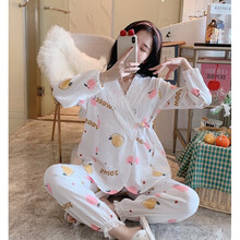 婧麒同款大码月子服5五月份3产后200斤夏季纯棉纱布薄款孕妇睡衣女春秋坐4 杏白色 蜜桃鸭梨 XXXXL(185-210)