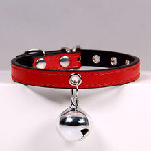 宠物狗狗铃铛项圈 猫咪项圈铃铛项链饰品小型犬泰迪狗狗项圈 银+红 银铃铛-红皮带 S-小型