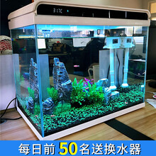 森森 鱼缸水族箱 生态智能超白玻璃 LED灯带过滤创意观赏金鱼缸 高端智能600超白鱼缸+两套假山景ZJ-18