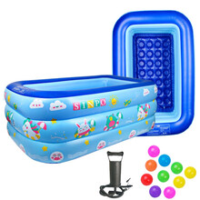 可爱布丁 游泳池 充气超大加厚家庭儿童游泳圈戏水池 婴儿泳池家用游泳池浴盆 1.3米蓝色欢乐园手拉充气泵套装