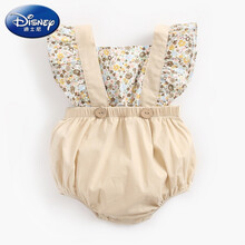 迪士尼【六一特价】ins宝宝新生儿连体哈衣婴儿夏装背带三角爬服衣服夏季薄款包屁衣小孩子穿的 杏色碎花背带 73cm