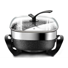 好厨道韩式电炒锅不粘锅多功能家用大容量电热锅电火锅电锅学生宿舍 6L  公司家用 麦饭石蒸笼礼包