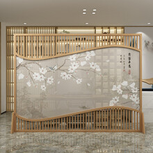 新中式屏风隔断实木镂空小户型客厅餐厅分隔花鸟座屏半透纱质仿古 260*200cm红胡桃 整装