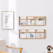 茵曼（home）实木墙上置物架墙壁书架书报杂志架报刊收纳架绘本资料架 原木色 900*300*70MM