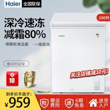 海尔（Haier）冰柜家用小型节能冷柜卧式迷你小冰箱冷藏冷冻转换柜 100升【减霜80% 带脚轮货篮】