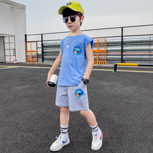 哈维熊 男童套装夏装2021新款儿童套装中大童时尚运动服小男孩球服短袖工装马裤篮球两件套潮装 MXT-MS2128#蓝色 130