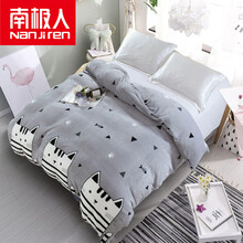 南极人被套单件法兰绒珊瑚绒加绒加厚毛毯被罩学生宿舍冬款保暖舒适被子套被芯套（花色随机 ） 三角猫 150*200cm单被套