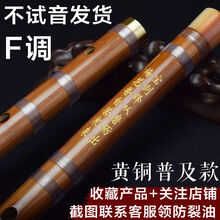 笛子横笛初学二节竹笛女古风成人G入门儿童F古代E箫笛D乐器C调 F调+五件套+教材书 黄铜普及款