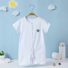 贝吻 婴儿衣服夏季短袖连体衣薄款新生幼儿男宝宝睡衣女哈衣B6258 蓝色 80码