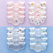 新生儿纯棉围嘴口水巾360度婴儿宝宝绣气三角巾围脖围兜 【4层防水】印花款 (1条)随机款