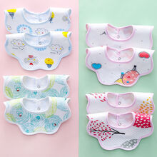 贝兰蓓儿新生儿纯棉围嘴宝宝口水巾水正反两用婴儿围兜围脖四季 【5层水】图案印花 (2条)女宝图案随机