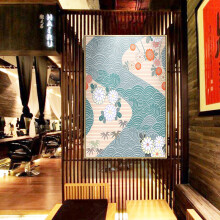 起贝 日式风格挂画和风花纹墙面装饰画日本餐厅日料理店居酒屋榻榻米寿司店壁画 花纹1（默认木色框） 布艺背板画-50x70厘米