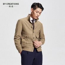 ByCreations柏品男装天然亚麻面料创新A1飞行员夹克男立领外套男夹克衫 褐色 L