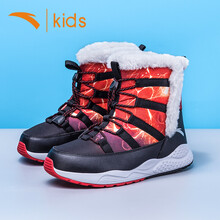 安踏童鞋男童棉鞋新品绒保暖运动鞋中大童高帮鞋子 黑/大学红 37