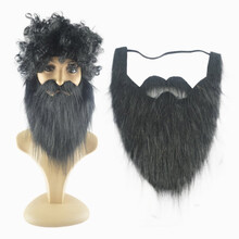 万圣节胡子道具 化妆舞会假胡子络腮胡子圣诞老人老爷爷胡子海盗白胡子黑色大胡子棕色胡子假发白色胡子假发 大号黑色络腮胡子+黑色爆炸假发