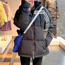 阿迪达斯 （adidas）三叶草羽绒服男装冬季新款连帽防风夹克运动休闲保暖外套 IU4829黑色90%鹅绒 S