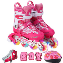 美洲狮（COUGAR） 轮滑鞋可调成人儿童套装溜冰鞋 闪光男女旱冰鞋滑冰鞋 LSG/P6 粉色(八轮全闪)(全套) S(实际25-30码)