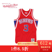 Mitchell Ness复古球衣 SW球迷版 NBA 76人队新秀赛季艾弗森 MN男篮球服运动背心 红色 M