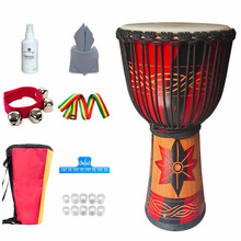 思雅晨（Saysn） 非洲鼓手工整木掏空山羊皮丽江手鼓12 英寸10 英寸6 英寸8 英寸桃花芯木 初中小学款雕刻大阳星小10寸（5-7岁儿童）