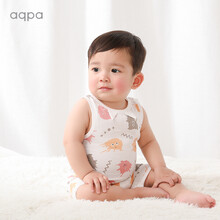 aqpa男女宝宝夏季薄款棉纱布背心哈衣爬爬服初生婴儿连身连体衣 白底小怪兽 66cm