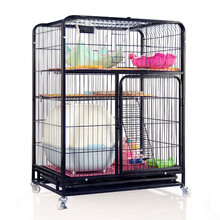 【结实稳固送货上楼】 猫笼 豪华二三四五层猫别墅猫笼子套装 家用大号猫舍幼猫咪龙猫笼子宠物笼 经典黑色-三层 豪华配置