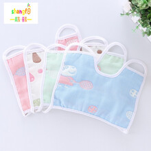 新生婴儿6层纱布围嘴方形防水口水巾宝宝围兜吸水3-5条装 方形纱布围嘴男款(3条装)