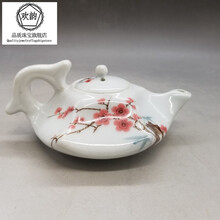 仿古怀仁堂粉彩水点桃花四角六方功夫壶 家居古董 古玩茶具 仿古瓷器