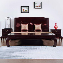 贡艺名居 红木家具血檀（学名：染料紫檀）1.8米双人床卧室中式全实木床主卧高低床床榻 长200*宽180*高1110