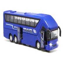 ZXZ电动玩具豪华旅游巴士合金车长途客车公交车儿童玩具车回力合金汽车模型 豪华旅游音乐巴士-蓝色盒装