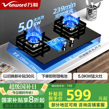 万和（Vanward）可定时燃气灶 5.0kw大火力 嵌入式台式两用灶具 全进风家用双灶 钢化玻璃T5L95 天然气