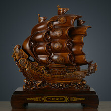 一帆风顺船摆件龙舟办公室桌面摆件店铺公司开业礼品大号乔迁新居客厅书房电视柜家居装饰品中式工艺品摆设 中号 帆船款 檀香色【长37宽14高45cm】