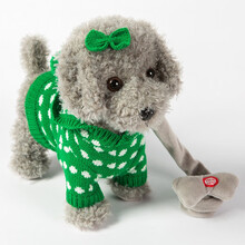 儿童电动毛绒玩具狗狗会唱歌会叫电子机器狗智能仿真语音声控泰迪狗男女孩走路小狗 浅灰-绿色点点 智能对话走路触摸狗+充电版