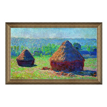 现代简约北美式欧式莫奈名人油画《草垛·深夏》卧室玄关客厅走廊画廊酒吧办公室沙发背景墙装饰画挂画 典雅栗（偏金色） 72×47cm