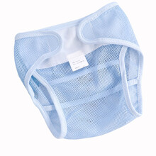 夏季透气薄款  婴幼儿网眼尿裤透气夏天布尿裤 不隔尿网兜尿片固定裤儿童尿布裤 一条装 蓝色 M码建议12-18斤左右