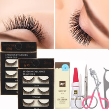 谷崎 假睫毛 自然款 眼睫毛假睫毛眼尾加长假睫毛胶水 美睫舞台睫毛夹剪刀镊子 3D假睫毛浓密仿真套装 #3D睫毛（2盒）+胶水+镊子+剪刀+睫毛夹